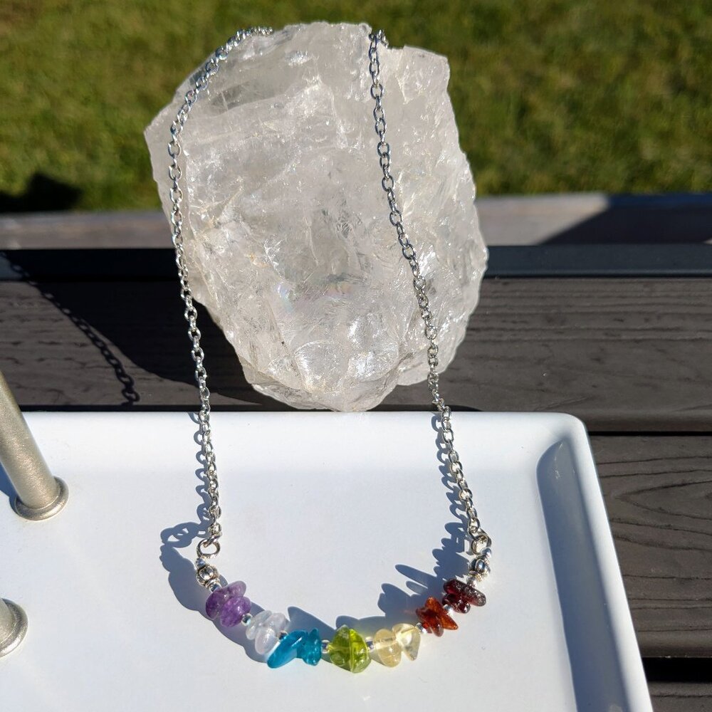 Rainbow Crystal Gemstone Silver Necklace